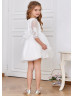 Elbow Sleeves Ivory Lace Tulle Minimalist Flower Girl Dress
